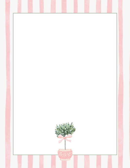 Pink and White Striped Topiary Notepad
